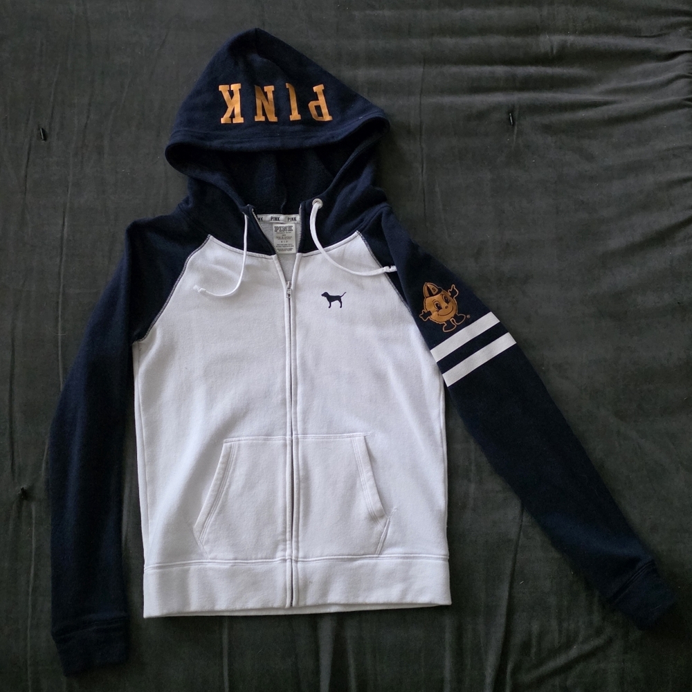 PINK Victoria's Secret Navy & White Zip Hoodie Jacket